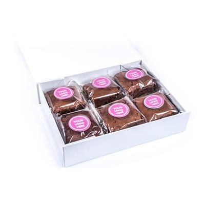 Branded Promotional BOX OF 6 CHOCOLATE BROWNIES Cake From Concept Incentives.