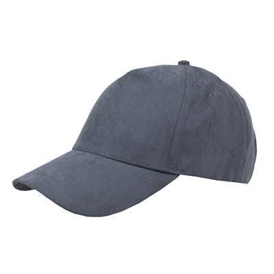 Branded Promotional 100% HEAVY WASHED POLYESTER SUEDE 5 PANEL CAP with Brass Buckle Adjuster in Black Baseball Cap From Concept Incentives.