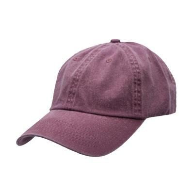 Branded Promotional 100% COTTON PIGMENT DYED, WORN LOOK 6 PANEL UNSTRUCTED CAP with Brass Buckle in Maroon Baseball Cap From Concept Incentives.