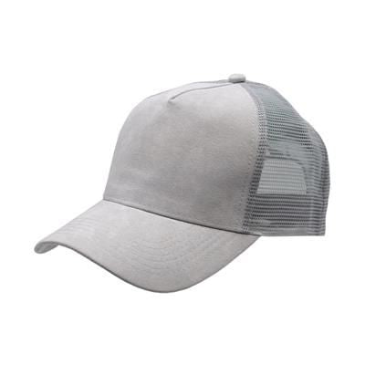 Branded Promotional 100% POLYESTER SUEDE FRONTED 5 PANEL TRUCKER CAP with Mesh Back & Plastic Snap Adjuster in Grey Baseball Cap From Concept Incentives.