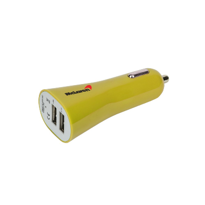 Branded Promotional DOUBLE USB CAR CHARGER in Yellow Charger From Concept Incentives.
