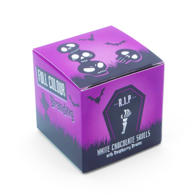 Branded Promotional HALLOWEEN ECO CUBE OF 4 WHITE CHOCOLATE SKULLS from Concept Incentives