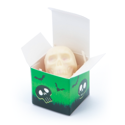 Branded Promotional HALLOWEEN ECO MINI CUBE BOX WITH WHITE CHOCOLATE SKULL from Concept Incentives