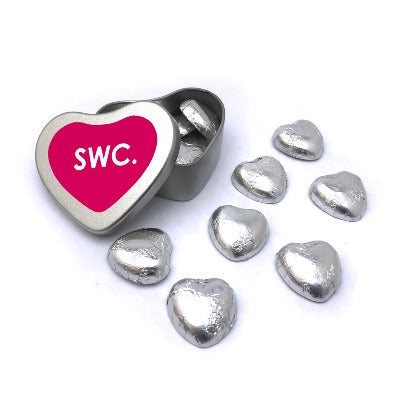 Branded Promotional HEART TIN with Foiled Chocolate Hearts Sweets From Concept Incentives.