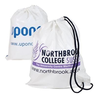 Branded Promotional DUFFLE STYLE POLYTHENE PLASTIC CARRIER BAG in White Carrier Bag From Concept Incentives.