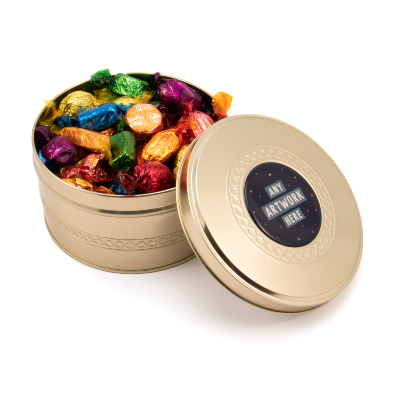 Branded Promotional GOLD XMAS TREAT TIN with Celebrations from Concept Incentives