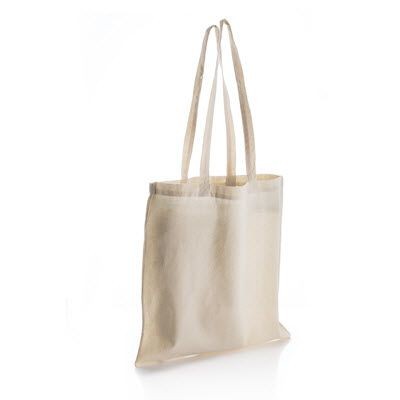 Branded Promotional ORGANIC INVINCIBLE LONG HANDLE COLOUR COTTON SHOPPER TOTE BAG in Natural Bag From Concept Incentives.