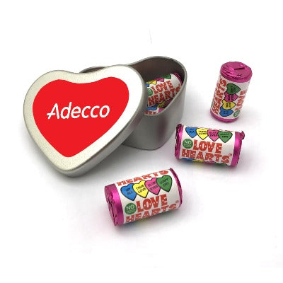 Branded Promotional HEART TIN with Love Hearts Sweets From Concept Incentives.