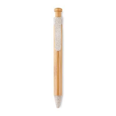 Branded Promotional PUSH BUTTON BALL PEN with Bamboo Barrel & Wheat Straw 50% & Abs 50% Fittings Pen From Concept Incentives.