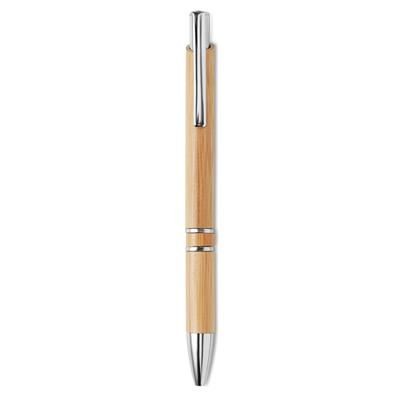 Branded Promotional PUSH BUTTON PEN in Aluminium Metal Fittings with Bamboo Barrel Pen From Concept Incentives.