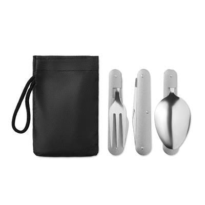 Branded Promotional CAMPING CUTLERY SET in Stainless Steel Metal with Aluminium Metal Handle Cutlery Set From Concept Incentives.