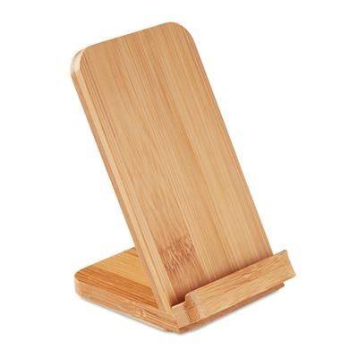 Branded Promotional DOUBLE COIL CORDLESS CHARGER FOR 1 DEVICE in Bamboo Casing & with Stand Functionality Charger From Concept Incentives.