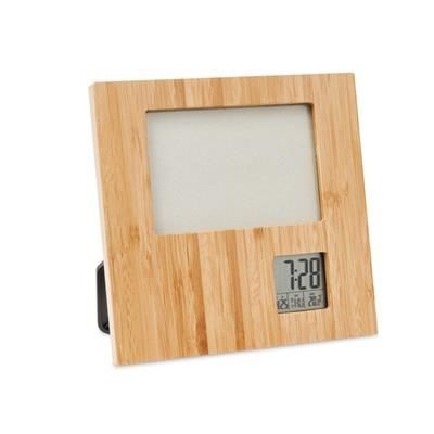 Branded Promotional PHOTO FRAME in Bamboo with Weather Station Gifts & Gadgets From Concept Incentives.
