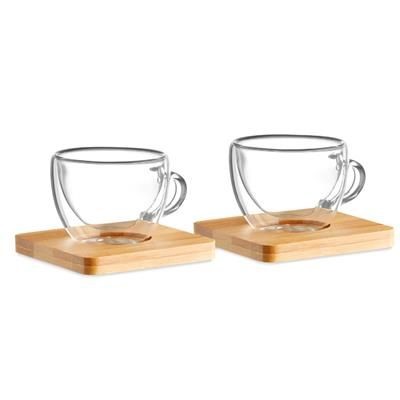 Branded Promotional SET OF 2 DOUBLE WALL ESPRESSO GLASS with Bamboo Saucer  From Concept Incentives.