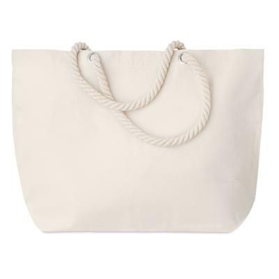 Branded Promotional BEACH BAG OR SHOPPER TOTE BAG in Cotton with Cord Handle Beach Bag From Concept Incentives.