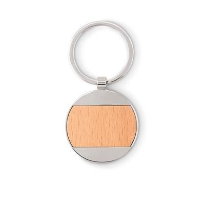 Branded Promotional ROUND SHAPE WOOD KEYRING with Zinc Alloy Parts Keyring From Concept Incentives.