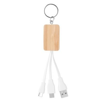 Branded Promotional BAMBOO COVER KEYRING with Charger Cable with Usb-a to Micro-b Two in One Pin & Type C Keyring From Concept Incentives.