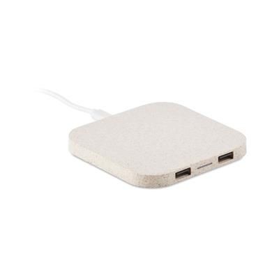 Branded Promotional CORDLESS CHARGER PAD in Wheat Straw 35% & Abs 65% with 2 Port 2 Charger From Concept Incentives.