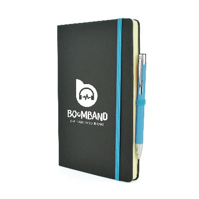 Branded Promotional A5 MOLE MATE in Black and Light Blue Notebook from Concept Incentives
