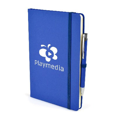 Branded Promotional 2-IN-1 A5 MOLE NOTEBOOK & PEN in Blue Jotter From Concept Incentives.