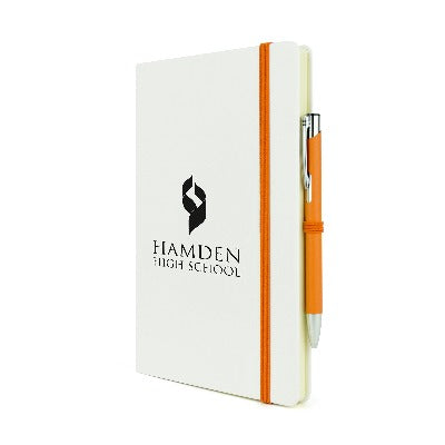 Branded Promotional A5 MOLE MATE in White and Orange Notebook from Concept Incentives
