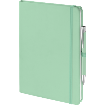 Branded Promotional MOOD DUO SET in Pastel Green Notebook and Pen from Concept Incentives