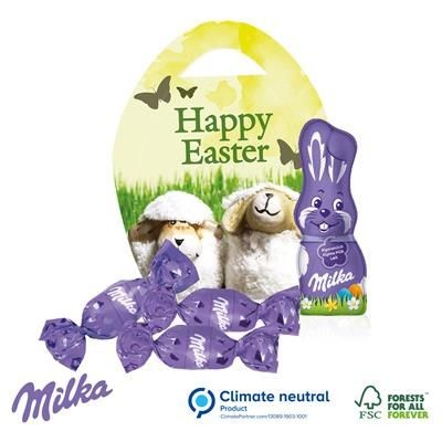 Branded Promotional MILKA PERSONALISED CHOCOLATE EASTER EGG BASKET Chocolate From Concept Incentives.
