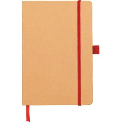 Branded Promotional BROADSTAIRS A5 KRAFT PAPER NOTE BOOK in Natural and Red from Concept Incentives