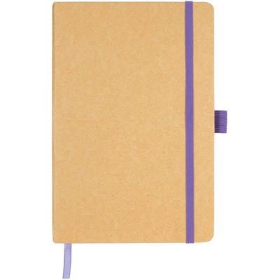 Branded Promotional BROADSTAIRS A5 KRAFT PAPER NOTE BOOK in Natural and Purple from Concept Incentives