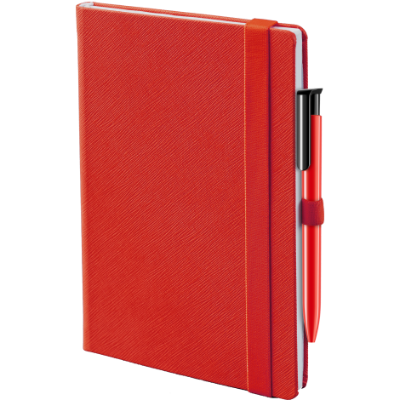 Branded Promotional DENIM COLOUR NOTE BOOK in Red Notebook from Concept Incentives.