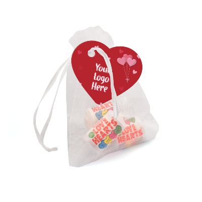Branded Promotional VALENTINES SWIZZELS LOVE HEARTS in Organza Bag from Concept Incentives