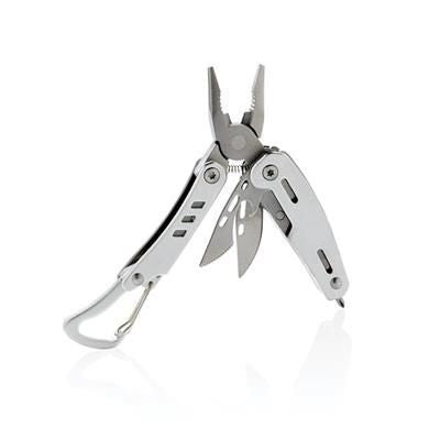 Branded Promotional SOLID MINI MULTI TOOL with Carabiner in Silver Multi Tool From Concept Incentives.