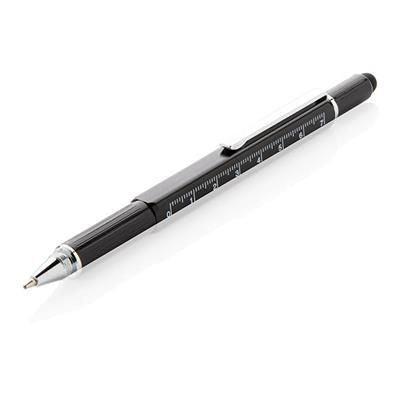Branded Promotional 5-IN-1 ALUMINIUM METAL TOOLPEN in Black Multi Tool From Concept Incentives.