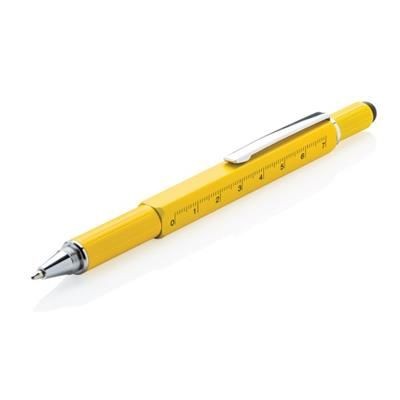 Branded Promotional 5-IN-1 ALUMINIUM METAL TOOLPEN in Yellow Multi Tool From Concept Incentives.