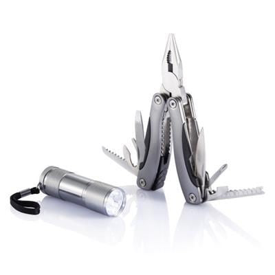 Branded Promotional MULTI TOOL AND TORCH SET in Grey Multi Tool From Concept Incentives.
