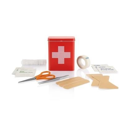 Branded Promotional FIRST AID KIT TIN BOX in Red First Aid Kit From Concept Incentives.