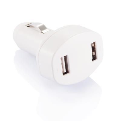 Branded Promotional DOUBLE USB CAR CHARGER in White Charger From Concept Incentives.