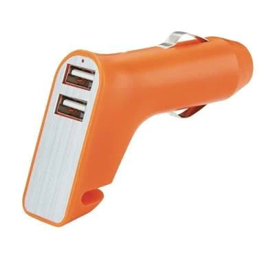 Branded Promotional DUAL PORT CAR CHARGER with Belt Cutter & Hammer in Black Charger From Concept Incentives.