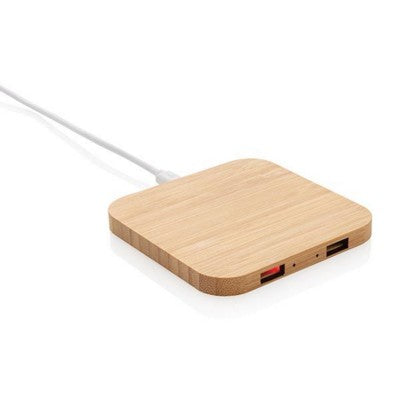 Branded Promotional BAMBOO 5W CORDLESS CHARGER with USB Ports in Brown Charger From Concept Incentives.