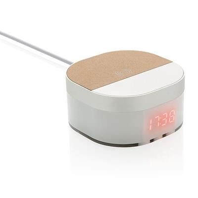 Branded Promotional ARIA 5W CORDLESS CHARGER DIGITAL CLOCK in White Charger From Concept Incentives.