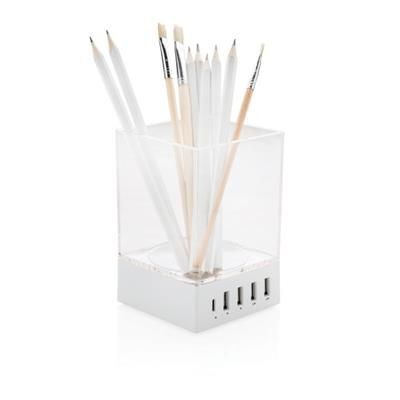 Branded Promotional PEN HOLDER USB CHARGER in White Charger From Concept Incentives.