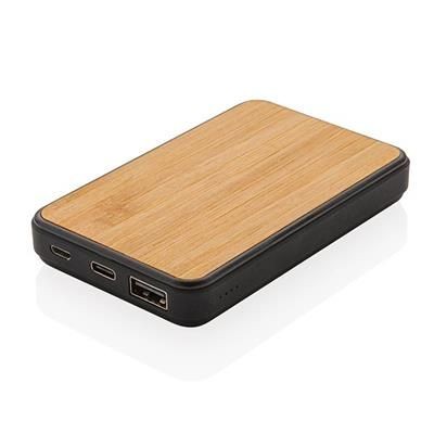Branded Promotional BAMBOO 5,000 Mah FASHION POCKET POWERBANK in Black Charger From Concept Incentives.
