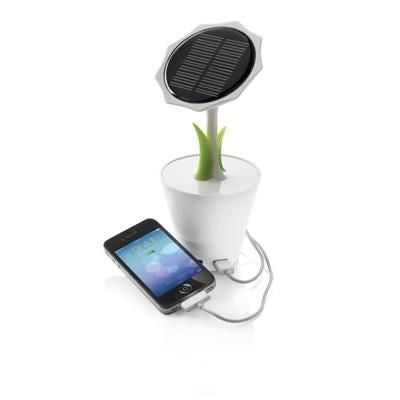 Branded Promotional SOLAR SUNFLOWER 2,500 Mah in White Battery Cell Recharger From Concept Incentives.