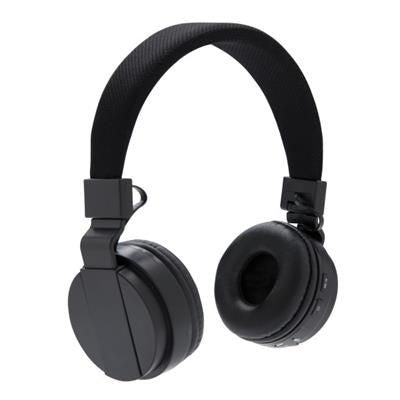 Branded Promotional FOLDING CORDLESS HEADPHONES in Black Earphones From Concept Incentives.
