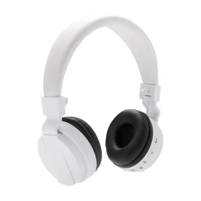 Branded Promotional FOLDING CORDLESS HEADPHONES in White Earphones From Concept Incentives.