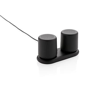 Branded Promotional INDUCTION CHARGER DOUBLE SPEAKER SET in Black Speakers From Concept Incentives.