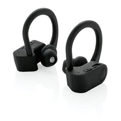 Branded Promotional TWS SPORTS EARBUDS in Charger Case in Black Earphones From Concept Incentives.
