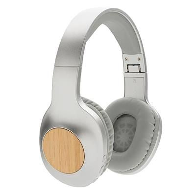 Branded Promotional DAKOTA BAMBOO CORDLESS HEADPHONES in Grey Earphones From Concept Incentives.