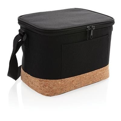 Branded Promotional TWO TONE COOL BAG with Cork Detail in Black Cool Bag From Concept Incentives.