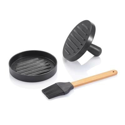 Branded Promotional BBQ SET with Hamburger Press & Brush in Grey BBQ From Concept Incentives.